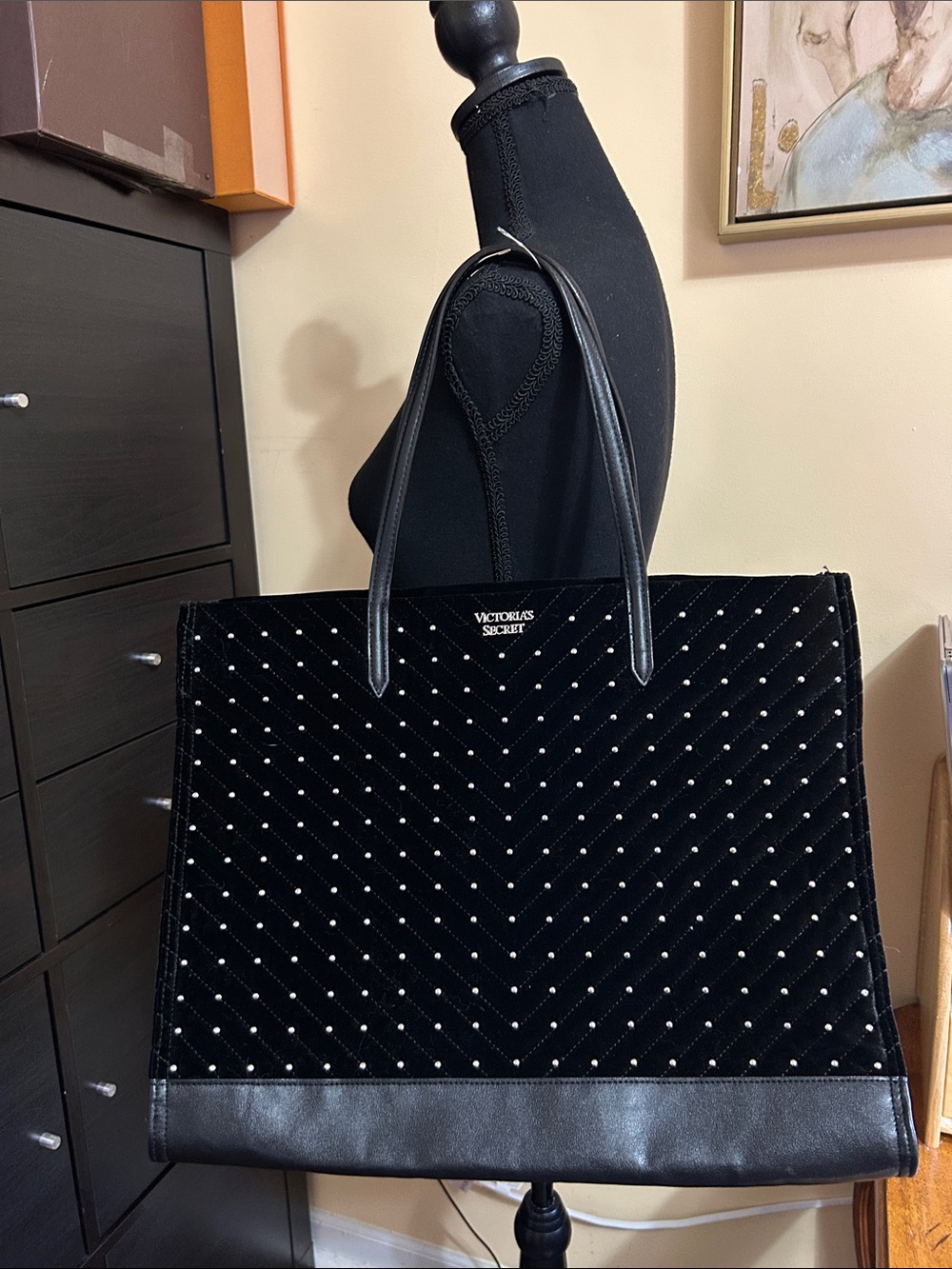 Victoria’s Secret Black Velvet Studded Large Tote EUC